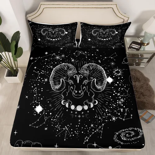 Miniatura 19 de Erosebridal Aries - Sábanas bajeras de nebulosa hippie tamaño individual, sábanas psicodélicas de astrología del zodiaco psicodélico, funda de cama