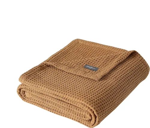 Miniatura 2 de Eddie Bauer - Manta tamaño King, ropa de cama 100% algodón suave con textura de tejido gofre, 400 GSM, manta para sofá o cama (marrón)