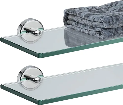 Miniatura 29 de JQK Estantería de baño de vidrio bronce, estante con toallero de 15 pulgadas de vidrio templado, almacenamiento para ducha de 16 por 5 pulgadas