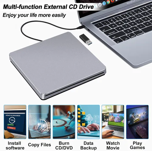 Miniatura 6 de Unidad de CD externa para Mac: USB C reproductor de grabadora de DVD SuperDrive para portátil Windows Apple Plug & Play Copia de seguridad de datos