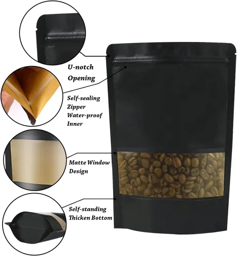 Miniatura 2 de 100 bolsas resellables, bolsas de papel kraft verticales con ventana mate, bolsas de almacenamiento de alimentos con cierre de cremallera