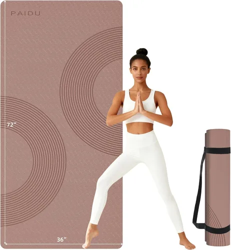 Miniatura 9 de PAIDU Alfombrilla de yoga grande, 72 x 36 x 2/5 pulgadas (0.394 in) gruesa antideslizante, material POE certificado SGS, ideal para gimnasio