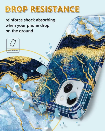 Miniatura 4 de Funda compatible con iPhone 15, diseño de mármol con purpurina dorada, a prueba de golpes, delgada, suave, funda de silicona TPU de 6.1 pulgadas