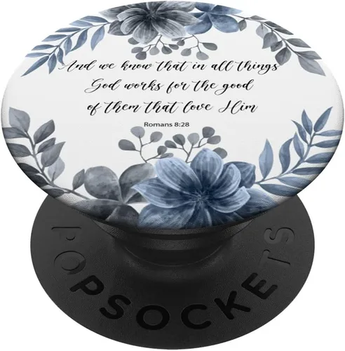 Romans 8 28 Azul Cristiano Biblia Verso Cita para Mujeres PopSockets Swappable PopGrip