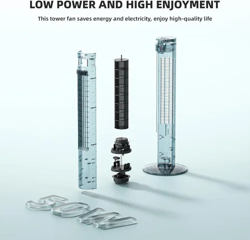 Miniatura 5 de Electactic Ventilador de torre portátil eléctrico oscilante, silencioso con control remoto, ventilador de piso sin aspas, 3 modos de velocidad