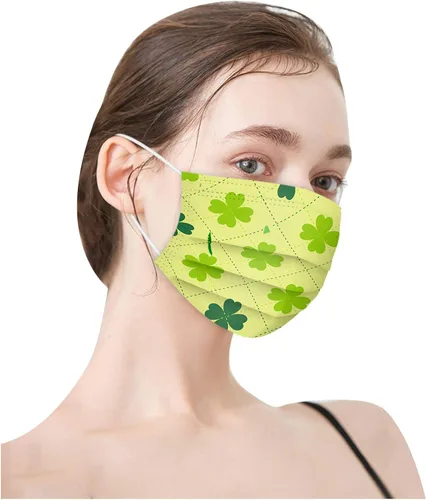 Miniatura 2 de Mascarillas desechables para el día de San Patricio para adultos, diseño de tréboles verdes irlandeses, decoración de la cara, 3 capas, no tejidas