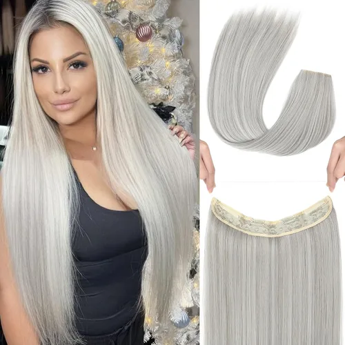 Miniatura 41 de REECHO - Extensiones de cabello con alambre invisible y con cintillo transparente, tamaño ajustable, clips seguros extraíbles, cabello lacio, diseño