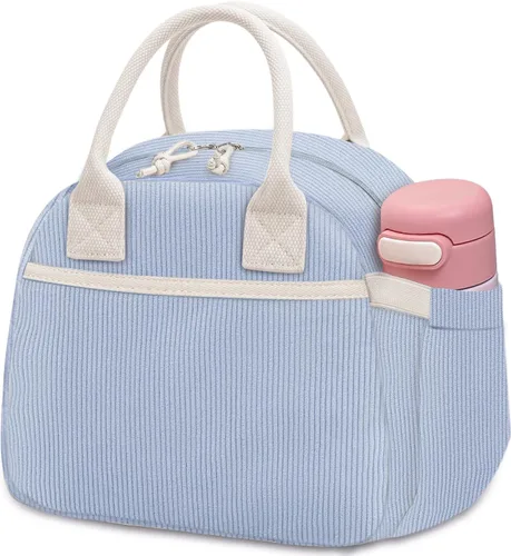 Miniatura 25 de Carry bloom Lonchera para mujer, lonchera aislada, bonita lonchera de pana reutilizable para el trabajo (1 rayas blancas y negras)