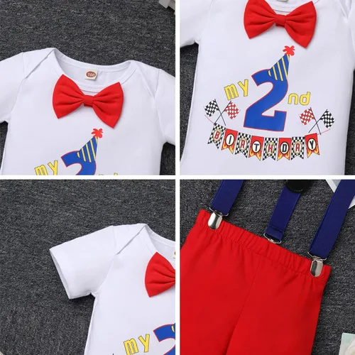 Miniatura 13 de ODASDO Conjunto de 3 piezas y 4 piezas de manga corta con tirantes y espalda en Y para bebé niño