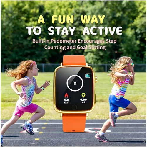 Miniatura 7 de Relojes para niñas de 4 a 12 años, reloj inteligente naranja para niños con cámara, 26 juegos de rompecabezas, reloj despertador, podómetro