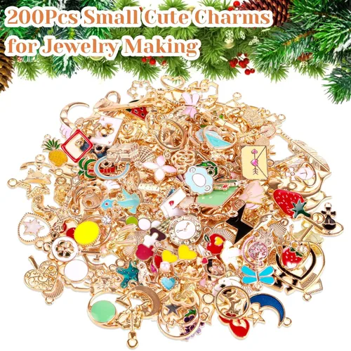 Miniatura 2 de 200 piezas de dijes para hacer joyas, surtidos al por mayor, dijes de metal mixto para pulseras y brazaletes para hacer joyas y manualidades