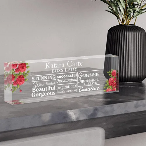 Miniatura 25 de Placa de identificación personalizada para escritorio, decoraciones de escritorio de acrílico, regalos de agradecimiento para empleados, regalos