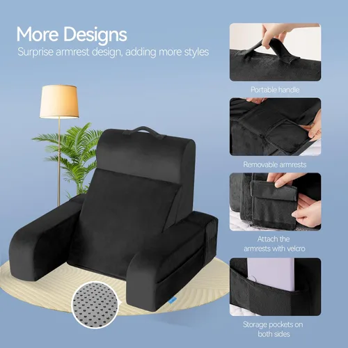 Miniatura 6 de Kayfia Almohada de lectura, almohada de espalda 10 en 1 para cama sentada con reposabrazos desmontable, respaldo con espuma viscoelástica de gel
