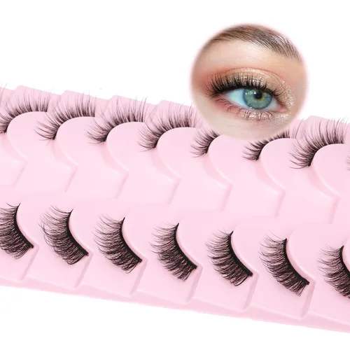 Miniatura 6 de FANXITON - Pestañas postizas de aspecto natural, 10 mm, pestañas cortas de ojo de gato esponjosas, pestañas postizas 3D suaves de visón sintético