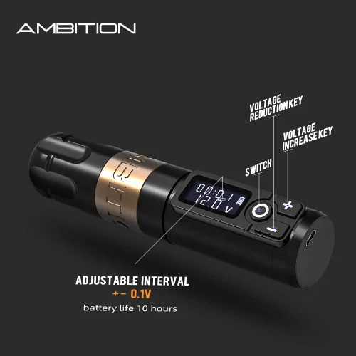 Miniatura 3 de Ambition Kit de máquina de tatuaje inalámbrica soldado, kit completo de bolígrafo de tatuaje con motor rotativo sin núcleo, batería extra de 2400