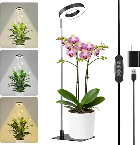 Miniatura 13 de Luz blanca de cultivo de 3.54 pulgadas, luces de espectro completo para plantas para cultivo en interiores con temporizador de 3/9/12H, 3 modos