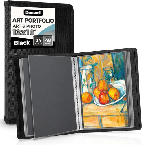 Miniatura 37 de Dunwell Carpeta de álbum de portafolio de arte (negro) - Carpeta de cartera de 11 x 17 pulgadas para obras de arte, 24 fundas de plástico, libro