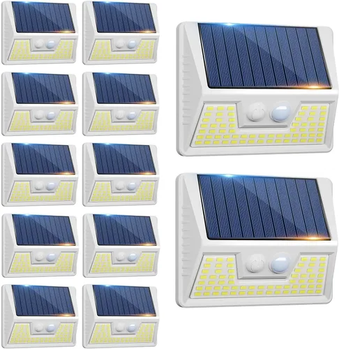 Miniatura 18 de vighep Paquete de 12 luces solares de movimiento para exteriores, luces impermeables para valla al aire libre, luces LED de pared blancas cálidas