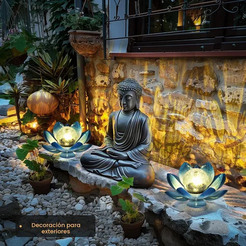 Miniatura 5 de GIGALUMI Luz solar para decoración de jardín al aire libre, luz de flor de loto, globo agrietado, farol de cristal, decoración de mesa al aire