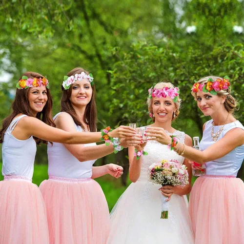 Miniatura 5 de 30 faldas de hierba hawaianas Luau Hula faldas hawaianas Leis flores, faldas de hierba, diadema, muñequeras, falda de hula tropical para niñas