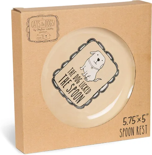 Miniatura 4 de Pavilion Gift Company It's Cats & Dogs - Soporte para cuchara de cerámica marrón con texto en inglés "The Dog Licked The Spoon", tamaño pequeño