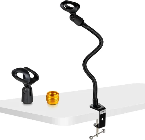 Miniatura 9 de Soporte de micrófono de escritorio de 13 pulgadas flexible con cuello de cisne para micrófono, soporte universal para micrófono/teléfono