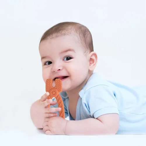 Miniatura 6 de Fu Store Paquete de 4 juguetes de dentición de silicona suave para niños de 0 a 12 meses, 6 a 24 meses, martillo para bebés, llave inglesa