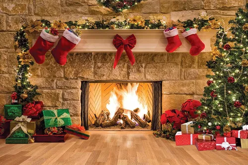 Miniatura 8 de Fondos de fotografía navideños de 10x10 pies Fondo de decoración navideña de chimenea para niños para estudio fotográfico (11209)
