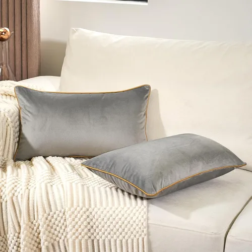 Miniatura 19 de Aeckself Paquete de 2 fundas de almohada lumbar de terciopelo negro puro, modernas, de lujo, decorativas, con borde dorado, cómoda, suave y sólida