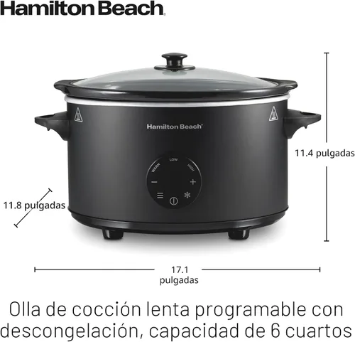 Miniatura 8 de Hamilton Beach Juego de olla de cocción lenta programable de 6 cuartos de galón Set & Forget, 15 opciones de cocción con 5 opciones de tiempo y 3