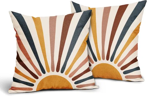 Miniatura 2 de Kawani - Juego de 2 fundas de almohada decorativas Boho Sunrise, diseño abstracto con rayas coloridas estilo bohemio, fundas de almohada modernas