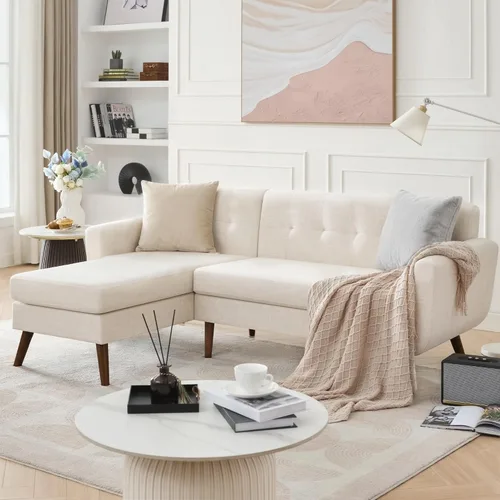 Tbfit Sofá en Forma de L, Sofás Seccionales Modernos de Mediados de Siglo de 80" de Ancho, Sofás de 3 Plazas con Chaise Lounge Amplio, Sofá Beige
