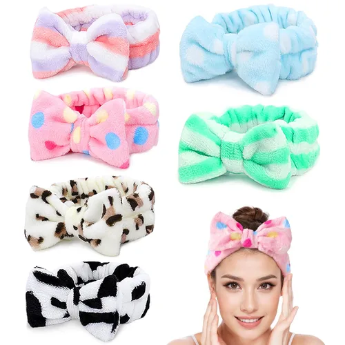 Miniatura 8 de LADES Diadema suave para el cuidado de la piel, tela ajustable, cómoda y elástica, bonitos patrones para maquillaje, facial, antideslizante, diadema