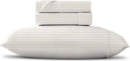 Miniatura 17 de TEXAS LINEN CO. Juego de sábanas de algodón egipcio Split King - 600 número de hilos, 5 piezas, sábanas blancas para cama ajustable, fibra 19: Raya