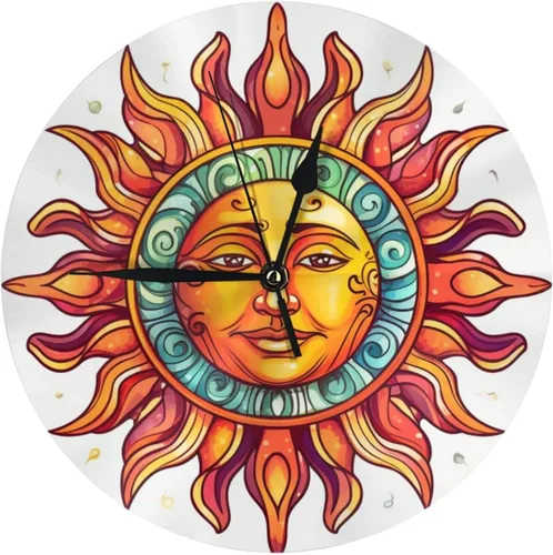 Miniatura 12 de Reloj de pared redondo de 10 pulgadas con batería de sol mexicano por flores, reloj silencioso sin tictac, estilo mexicano decorativo para sala