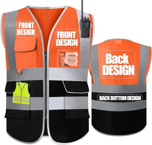 Miniatura 28 de Chaleco de seguridad personalizado BeautyWill con logotipo personalizado Clase 2, chaleco reflectante de alta visibilidad con bolsillos, ropa