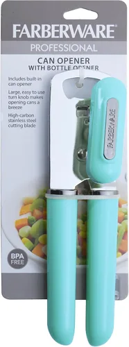 Miniatura 5 de Farberware Abrelatas manual y abrebotellas, hoja de corte de acero inoxidable de alto carbono, perilla grande de fácil giro, asas ergonómicas