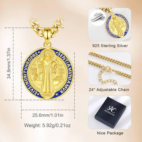Miniatura 41 de CELESTIA Medallas de plata de ley 925 San Miguel/San Cristóbal/San Benito/San Gabriel/Virgen María/Jesús/Caravaca/Metatrón/Sello de los Siete