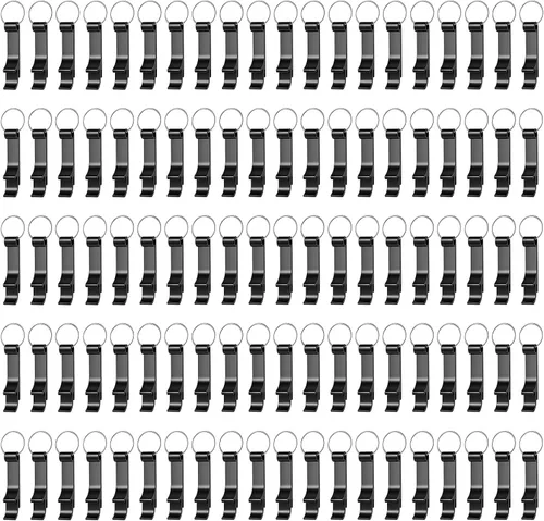 Paquete de 100 llaveros de metal negro para abrebotellas, pequeño abrebotellas para regalo de fiesta (negro, 100 unidades)