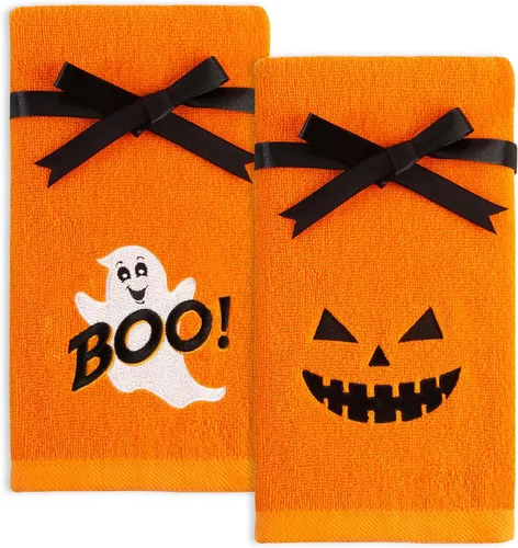Miniatura 8 de Quera Paquete de 2 toallas de mano de Halloween, fantasma, color blanco y negro, juego de toallas decorativas para baño, para secar, limpiar