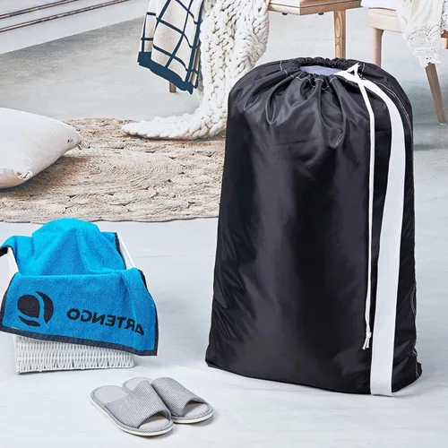 Miniatura 2 de HOMEST Bolsa de lavandería de nailon XL con correa, organizador grande de ropa sucia, fácil de colocar en una canasta o cesta de ropa, puede Negro