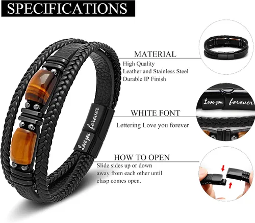 Miniatura 6 de Regalos únicos para el día del padre para hombres, pulsera de cuero para hombres, papá, novio, hijo, nieto, hermano, te amo para siempre, piedra