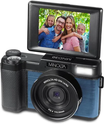 Miniatura 3 de Minolta MND30 30MP 2.7K QHD 3.0 "Pantalla LCD Cámara Digital, Negro con Tarjeta Micro SD y Bolsa de Cámara Slinger (azul)