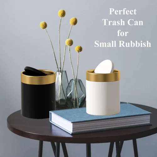 Miniatura 7 de Mini bote de basura con tapa, pequeño cubo de basura de metal, mini cubos de basura para encimera para escritorio, automóvil, oficina, cocina, cubo