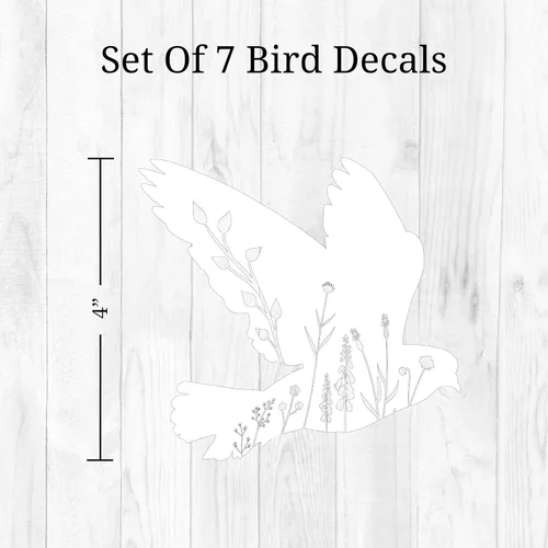 Miniatura 5 de Calcomanías de espejo de pájaro floral blanco – Calcomanías de vinilo elegantes y versátiles para espejos, paredes, puertas, ventanas, fáciles