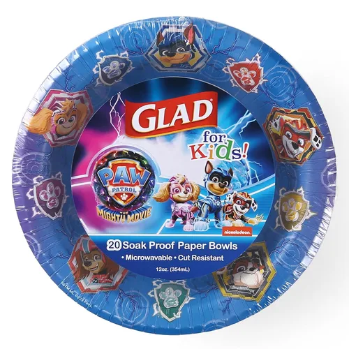 Glad Cuencos de papel de Paw Patrol para niños, diseño de escudos, cuencos desechables con diseño apto para niños, duraderos y divertidos para