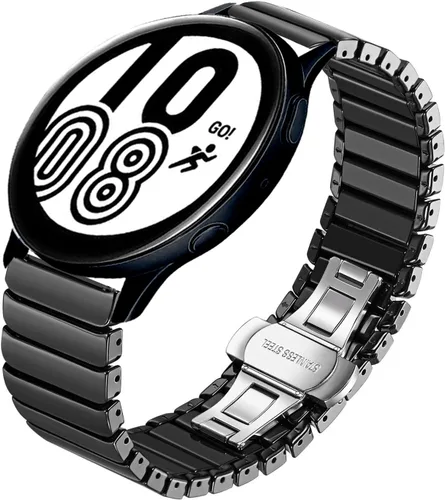 Banda de pulsera de eslabones de cerámica de 0.787 in para Samsung Galaxy Watch 7 FE 6 5 4,40/42/43/44/45/46/1.850 in, Huawei GT 3 1.654 in (negro)