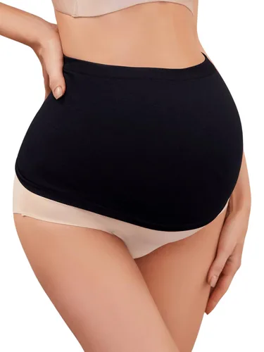 Miniatura 3 de OYOANGLE Ropa interior de maternidad para mujer, 2 piezas, soporte para el vientre, ropa interior, Negro albaricoque