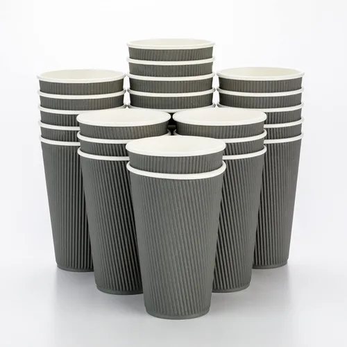 Miniatura 52 de Vasos de café de papel aislado de pared corrugada, 12 onzas, 12 onza, Negro