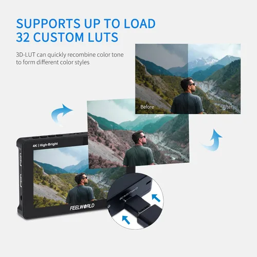 Miniatura 4 de FEELWORLD 5.5 pulgadas 1600nit cámara monitor de campo ultra brillante 4K HDMI monitor de vídeo pantalla táctil DSLR monitor F970 instalación